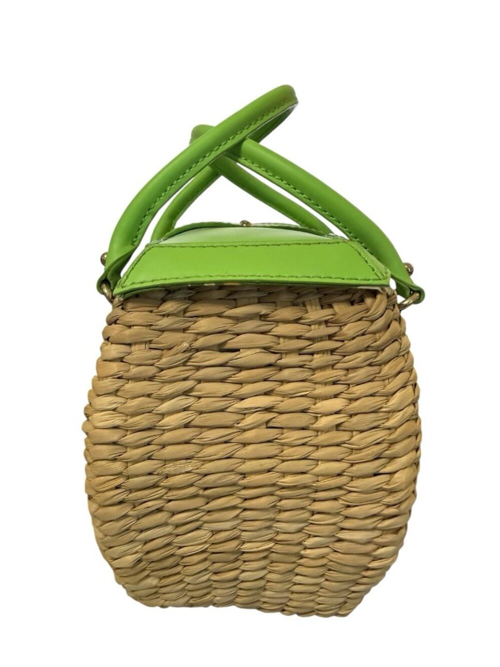 KATE SPADE Large Rattan Basket Handbag Designer Handbag Green Handle and Lid - Picture 5 of 9